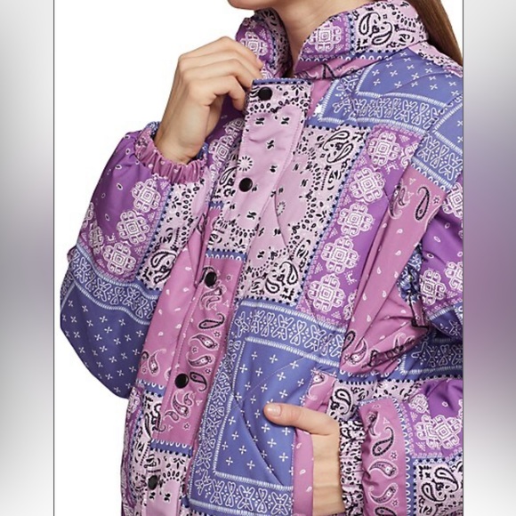 Pistola Callista Purple Pink Quilted Orchid Bandana-Print Puffer Jacket or Vest - Picture 10 of 16